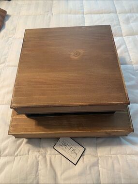 Wooden Stacker Tray Set with Black Metal Base - Brown